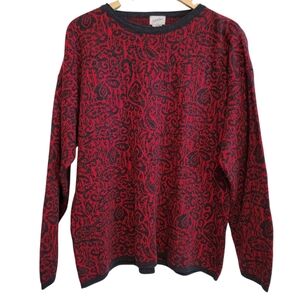 VTG Jacqueline Ferrar Wool Blend Sweater Sz L All Over Print Art To Wear Paisley